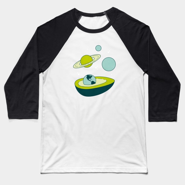 Avocado in Space Baseball T-Shirt by Tamara Lance